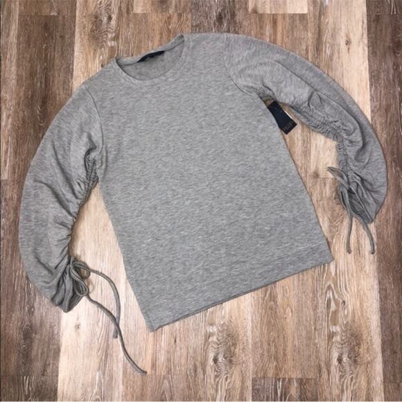 Rachel Roy Heather Gray Cinched Ruched Sleeve Top Large NWT - Picture 2 of 8